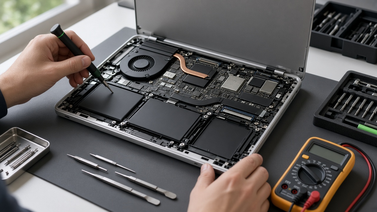 Computer undergoing hardware inspection